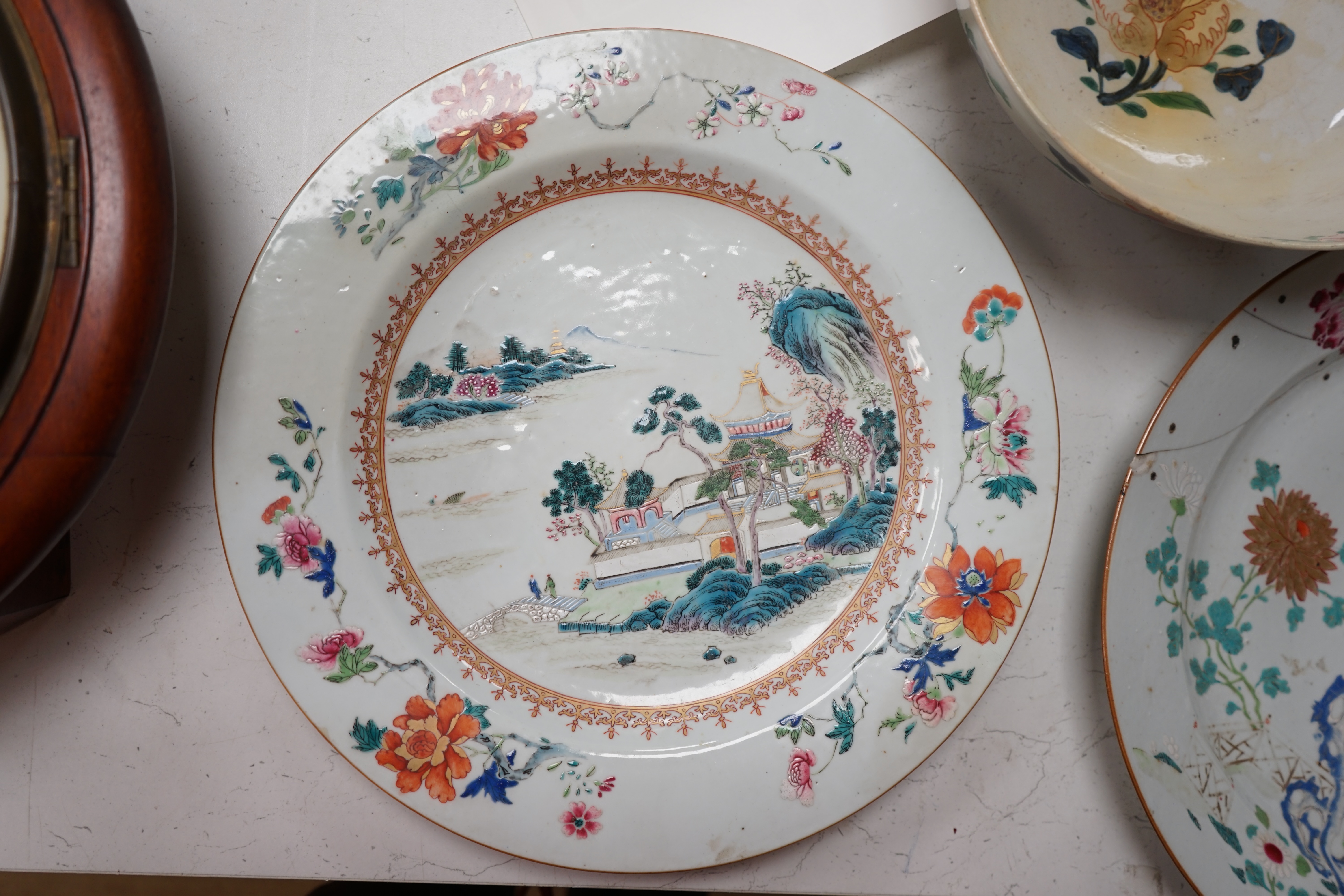 A Chinese famille rose ‘landscape’ dish, Qianlong